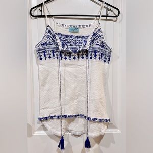 Legatee Embroidered Tank - Crème/Cobalt, XS
